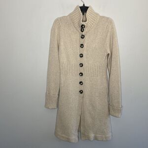 LAUNDRY By Design Sweater Jacket Womens Large Beige Button Front Knit Wool Blend